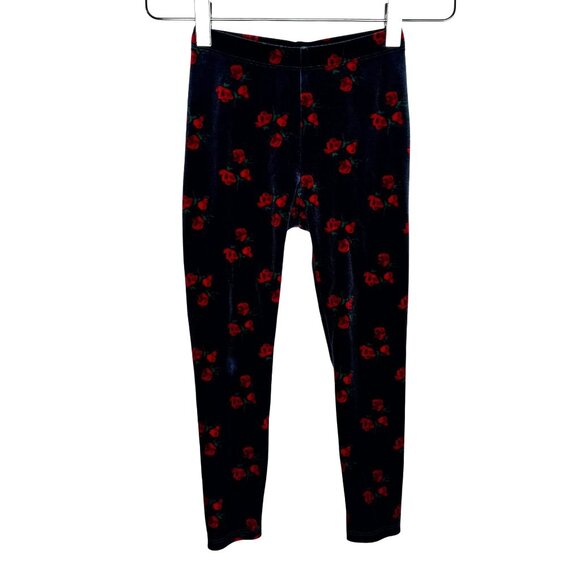 Janie and Jack Other - Janie and Jack Girls Sz 5T Rose Print Velvet Leggings Navy & Red Floral